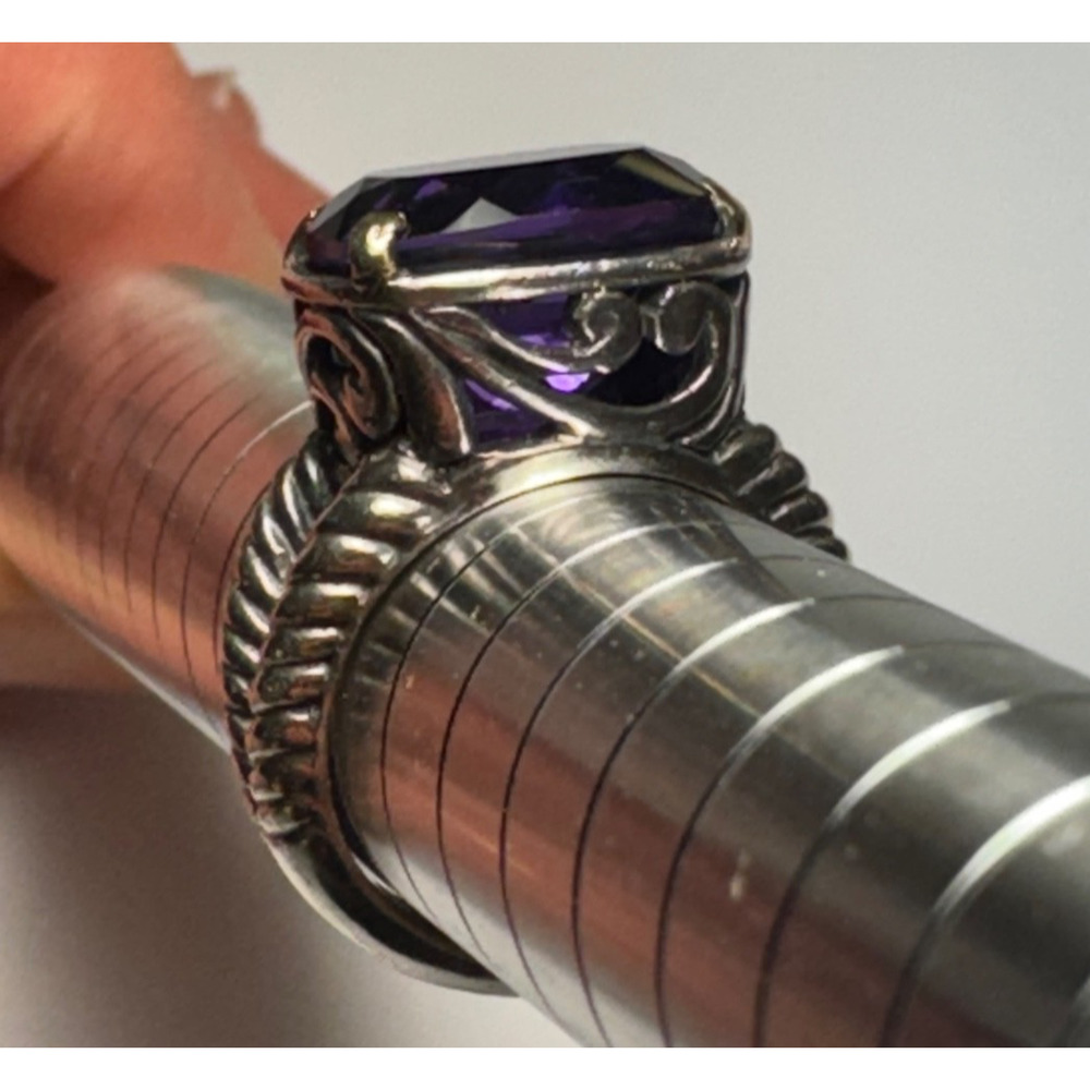 18k Yellow Gold & Sterling Silver Ring w/FACETED Amethyst STONE 'OS ID' HALLMARK - Picture 2 of 9